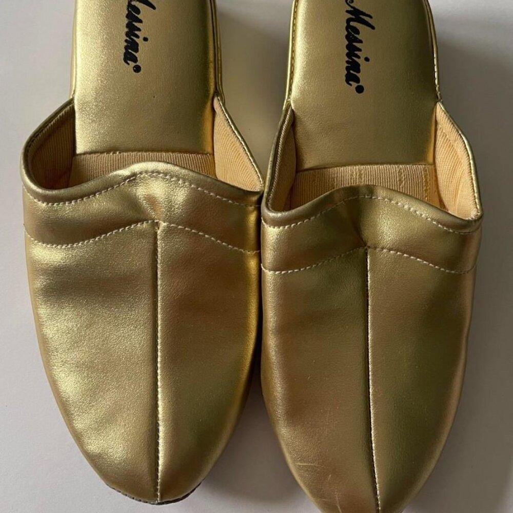 Brand New Messina Gold Slippers, Size 6